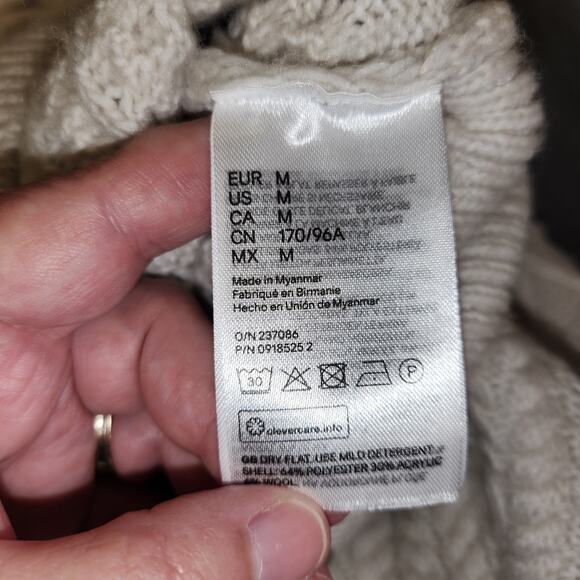 H&M Cream Sweater Womens M Cable Knit Ruffle Shoulder Cropped Neutral Cozy Boho - Picture 5 of 9